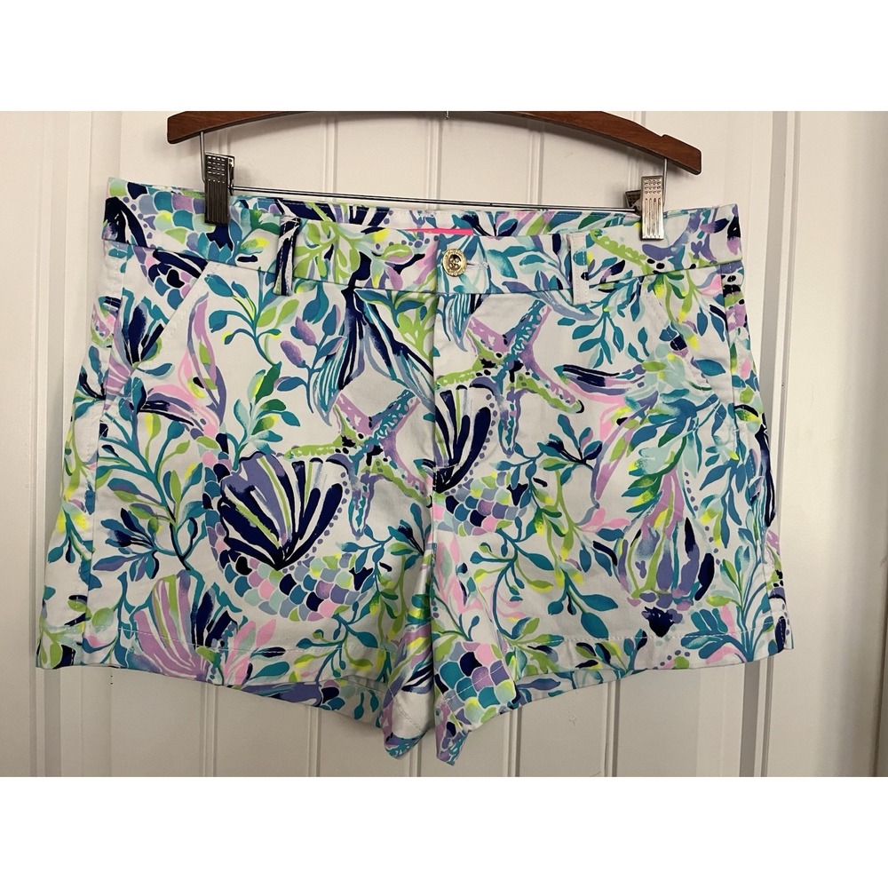 Lilly Pulitzer 16 Callahan Chino Shorts Floral Blue Green Cotton 764